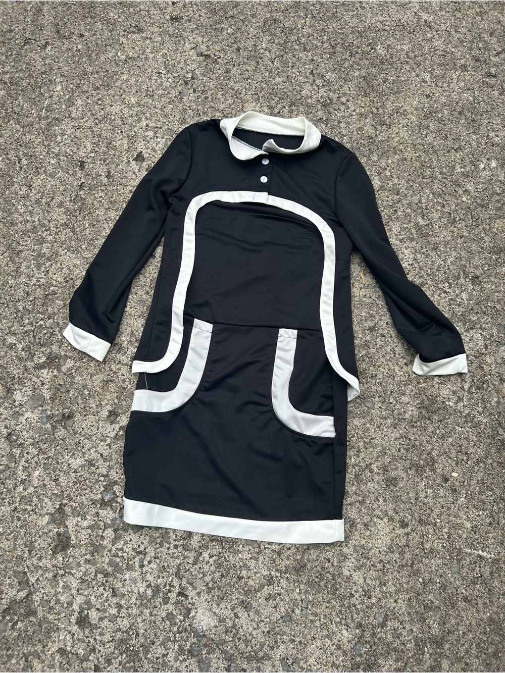 Black Dress with White Contrast Piping and Peter Pan Collar